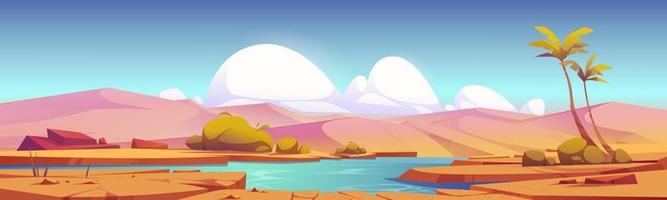 Desert landscape with sand dunes and oasis vector