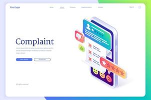 Customer complaint isometric landing page, review vector