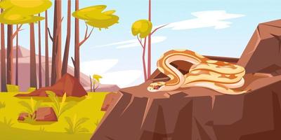 Snake in forest, python, wild reptile lifestyle vector