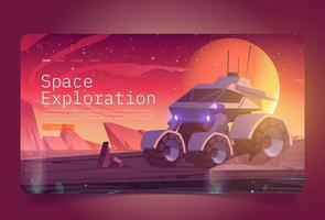 banner de exploración espacial con rover en el planeta vector