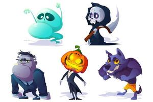 monstruos y personajes de halloween de miedo vector