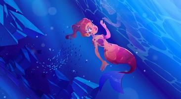 Cute girl mermaid underwater in sea vector