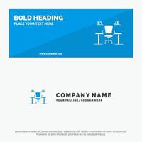 Table Business Chair Computer Desk Office Workplace SOlid Icon Website Banner and Business Logo Template vector