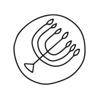 moneda de chocolate de vector doodle hanukkah con ilustración de menorah
