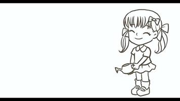 drawing video clip student, girl, watering the plants colorful cartoon doodle kawaii anime coloring page cute illustration clipart character chibi manga comics drawing sketch line art