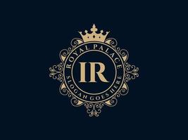 Letter IR Antique royal luxury victorian logo with ornamental frame. vector