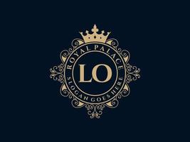 Letter LO Antique royal luxury victorian logo with ornamental frame. vector