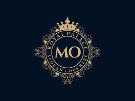 Letter MO Antique royal luxury victorian logo with ornamental frame. vector