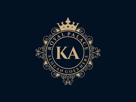 Letter KA Antique royal luxury victorian logo with ornamental frame. vector