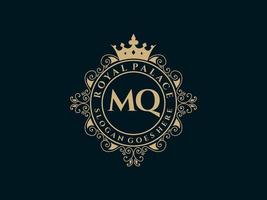 Letter MQ Antique royal luxury victorian logo with ornamental frame. vector