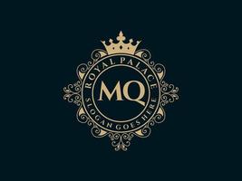 letra mq logotipo victoriano de lujo real antiguo con marco ornamental. vector