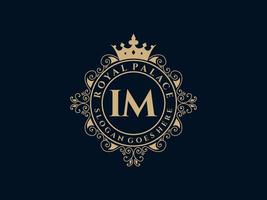 Letter IM Antique royal luxury victorian logo with ornamental frame. vector