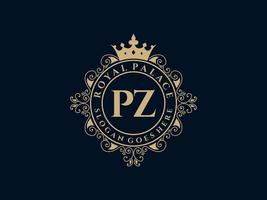 Letter PZ Antique royal luxury victorian logo with ornamental frame. vector