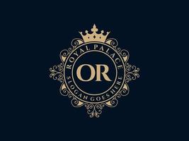 Letter OR Antique royal luxury victorian logo with ornamental frame. vector