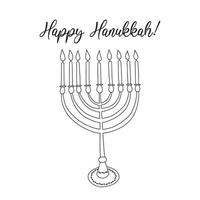 Happy Hanukkah greeting card. Vector doodle Hanukkah menorah illustration. Hand drawn jewish symbol with candles