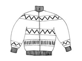 Anorak vector sketch. Down winter jacket doodle illustration with ornaments. Winter clothing design.