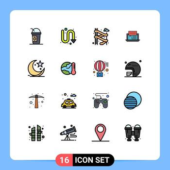 User Interface Pack of 16 Basic Flat Color Filled Lines of cresent online slider internet chat Editable Creative Vector Design Elements