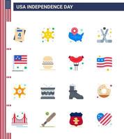 4th July USA Happy Independence Day Icon Symbols Group of 16 Modern Flats of day american states sports hockey Editable USA Day Vector Design Elements