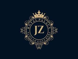 Letter JZ Antique royal luxury victorian logo with ornamental frame. vector