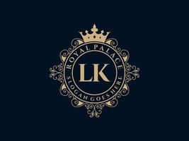 Letter LK Antique royal luxury victorian logo with ornamental frame. vector