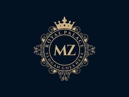 Letter MZ Antique royal luxury victorian logo with ornamental frame. vector