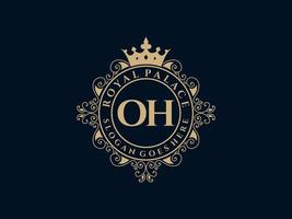 Letter OH Antique royal luxury victorian logo with ornamental frame. vector