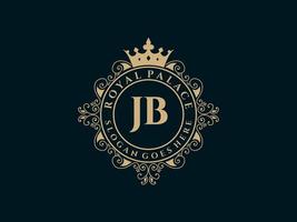 Letter JB Antique royal luxury victorian logo with ornamental frame. vector