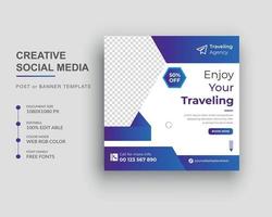 Travel holiday vacation tour or Square web banner or Square web banner template vector