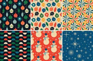 Vintage retro Christmas seamless patterns in the style of the 60s and 70s vector