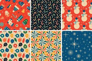 Vintage retro Christmas seamless patterns in the style of the 60s and 70s vector