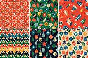 Vintage retro Christmas seamless patterns in the style of the 60s and 70s vector