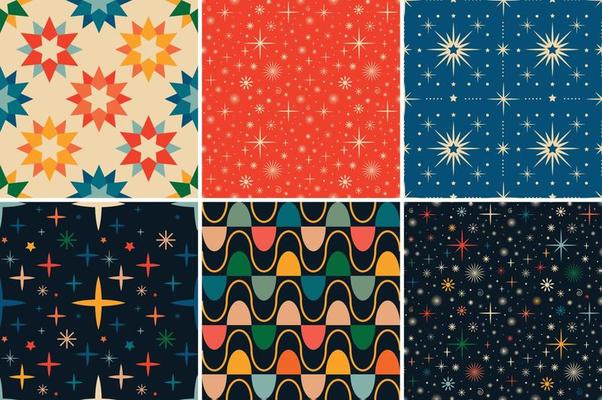 Vintage retro Christmas seamless patterns in the style of the 60s and 70s
