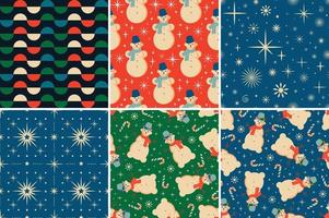 Vintage retro Christmas seamless patterns in the style of the 60s and 70s vector