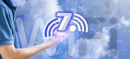 Concept of Wi-Fi 7 or Wi-Fi 7 development, high-speed connection photo