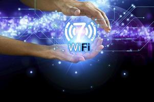 The concept of using the 7th generation Wi-Fi system is a technology. to make the transmission of information very fast photo