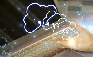 Cloud computing concept - connect device to cloud business man or information technology with cloud computing icon. photo