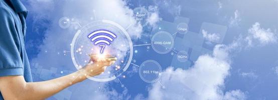 Concept of Wi-Fi 7 or Wi-Fi 7 development, high-speed connection photo