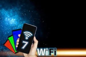 hombre conceptual que usa tecnología wifi 7 conectado al mundo de Internet con nueva tecnología foto