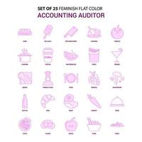 conjunto de 25 conjunto de iconos rosa de color plano de auditor de contabilidad femenino vector