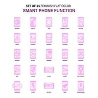 Set of 25 Feminish Smart phone functions Flat Color Pink Icon set vector