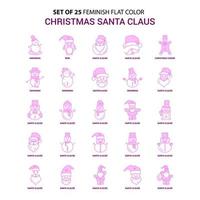 conjunto de 25 conjunto de iconos de color rosa de santa claus de navidad femenina vector