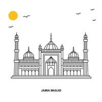 fondo de ilustración natural de viaje mundial de jama masjid monumento en estilo de línea vector