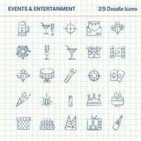 Events and Entertainment 25 Doodle Icons Hand Drawn Business Icon set vector