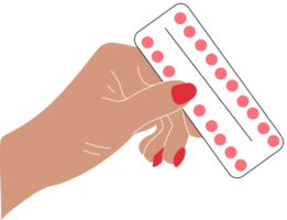 Illustration of hand holding birth control pills. Hand drawn style. png