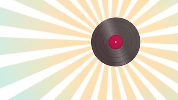 conception de boucle de mouvement d'animation avec un vieux disque vinyle de musique hipster rétro des années 90, 80, 70 sur fond d'effet sunburst en haute résolution 4k video