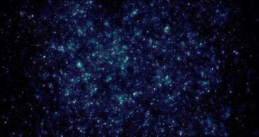 astratto sfondo di blu raggiante brillante digitale volante puntini di particelle quello Guarda piace stelle nel un' galassia nel spazio. salvaschermo bellissimo video animazione nel alto risoluzione 4k