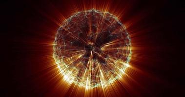 conception de mouvement d'animation abstraite avec une belle explosion lumineuse inhabituelle d'une étoile d'une boule d'une sphère de petites particules avec des rayons dans le fond de l'espace en haute résolution 4k video