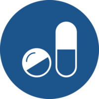 diseño de iconos de píldora en círculo azul. png