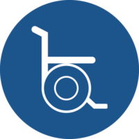 Wheel chair icons design in blue circle. png