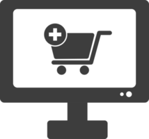 compras en línea en el icono de la sombra negra de la computadora, conjunto de iconos de la tienda. png